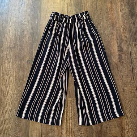 Zara M stripe gouchos pant trousers summer black white red belt pocket high rise - Picture 5 of 7